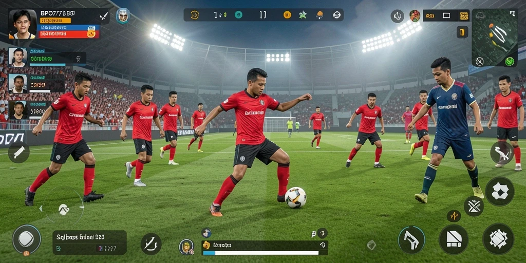 Screenshot BPO777 menampilkan aksi seru dalam permainan sepak bola.