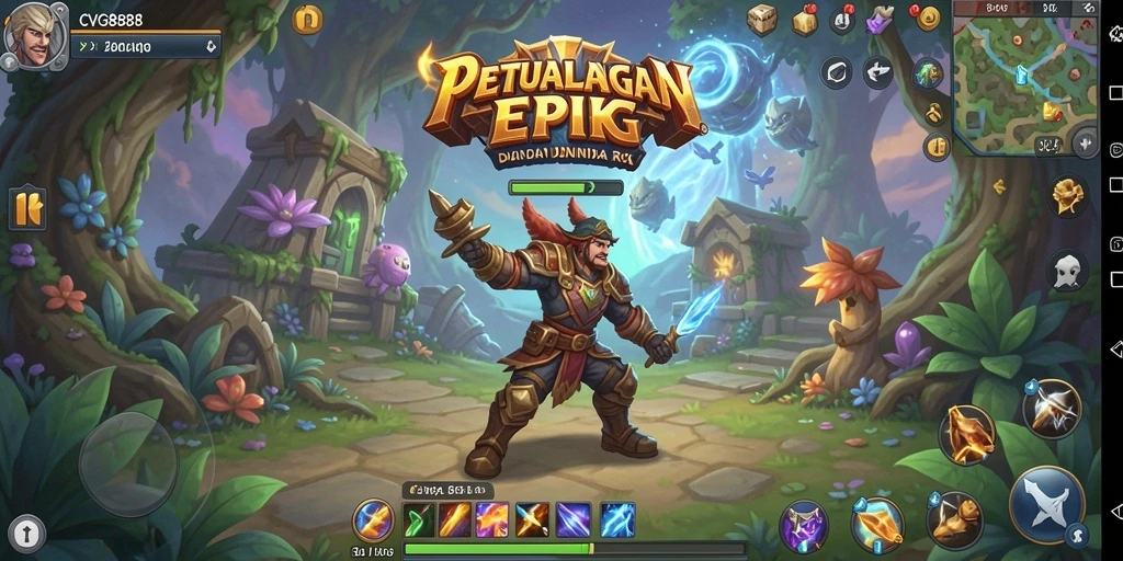 Screenshot gameplay CVG8888 menampilkan pertarungan epik di dunia RPG.