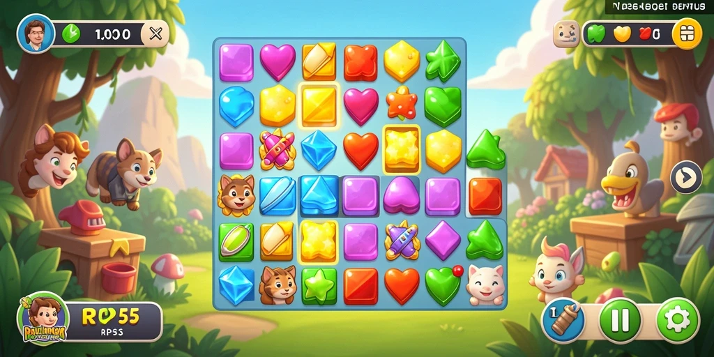 Screenshot gameplay RP55 menunjukkan aksi seru dalam mencocokkan item.