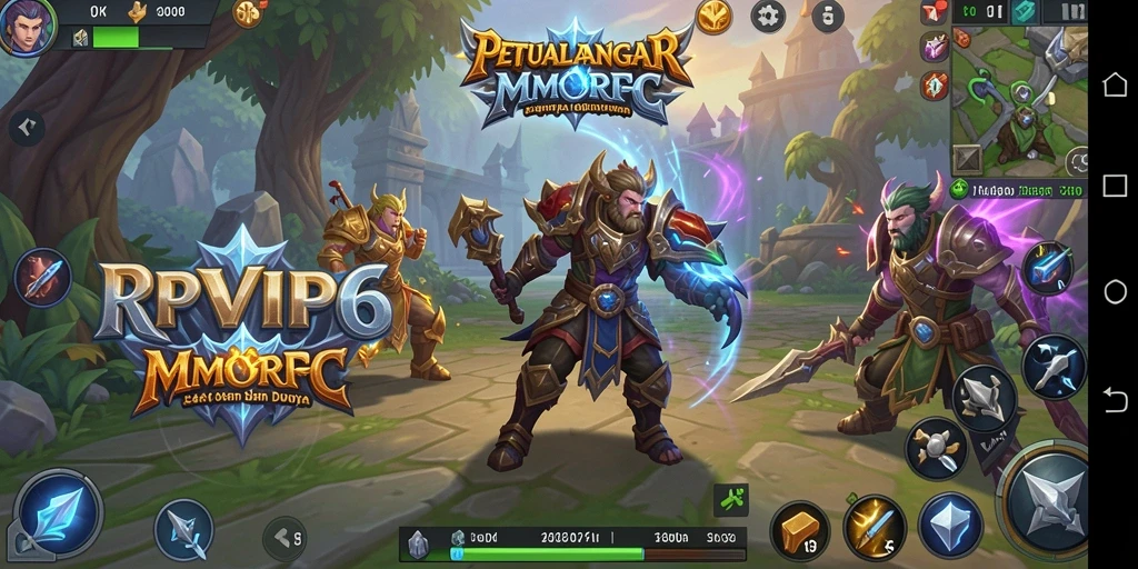 Screenshot gameplay RPVIP6 menampilkan pertempuran epik di dunia MMORPG.